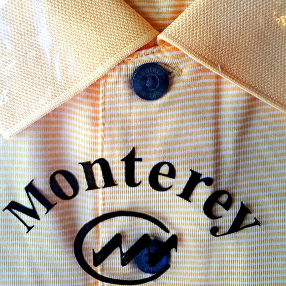 Men's Yellow & White Stripe Golf Shirt - Picture 2 of 3